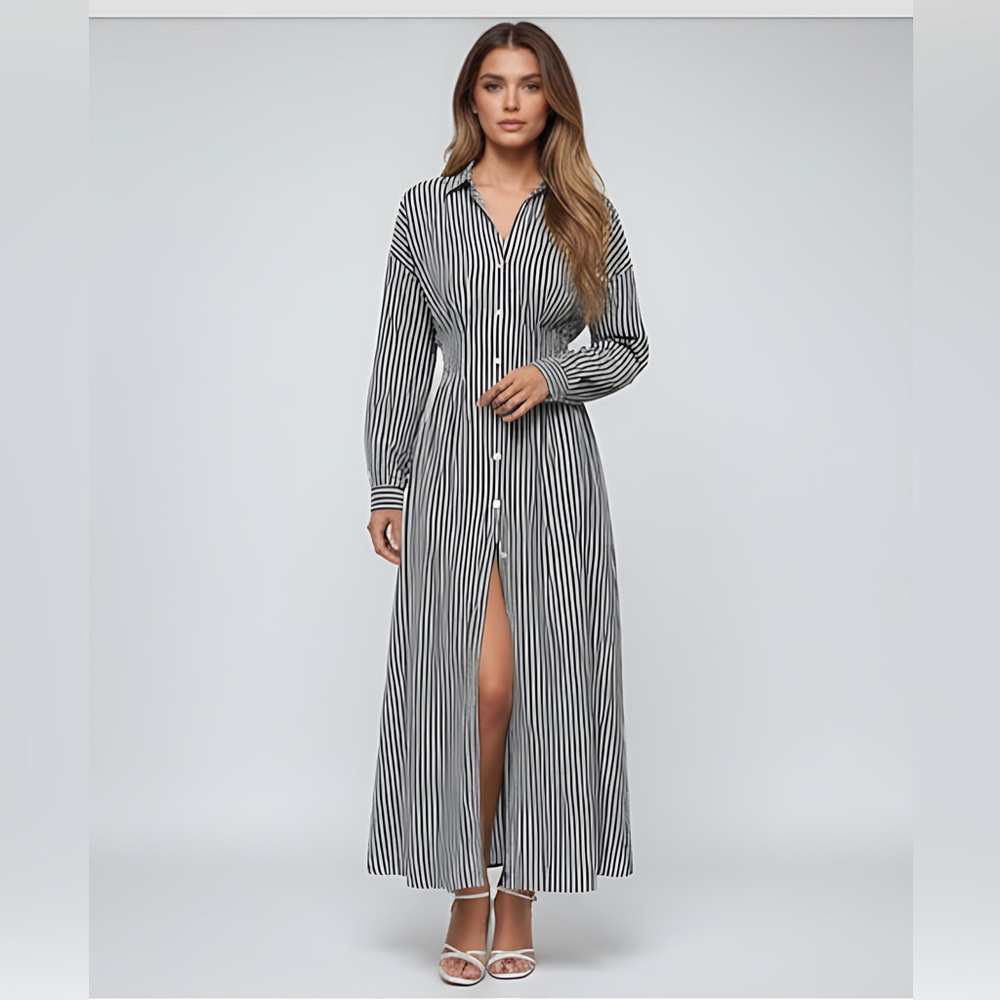 Blue/White Shirt Dress with a French-inspired Striped Print